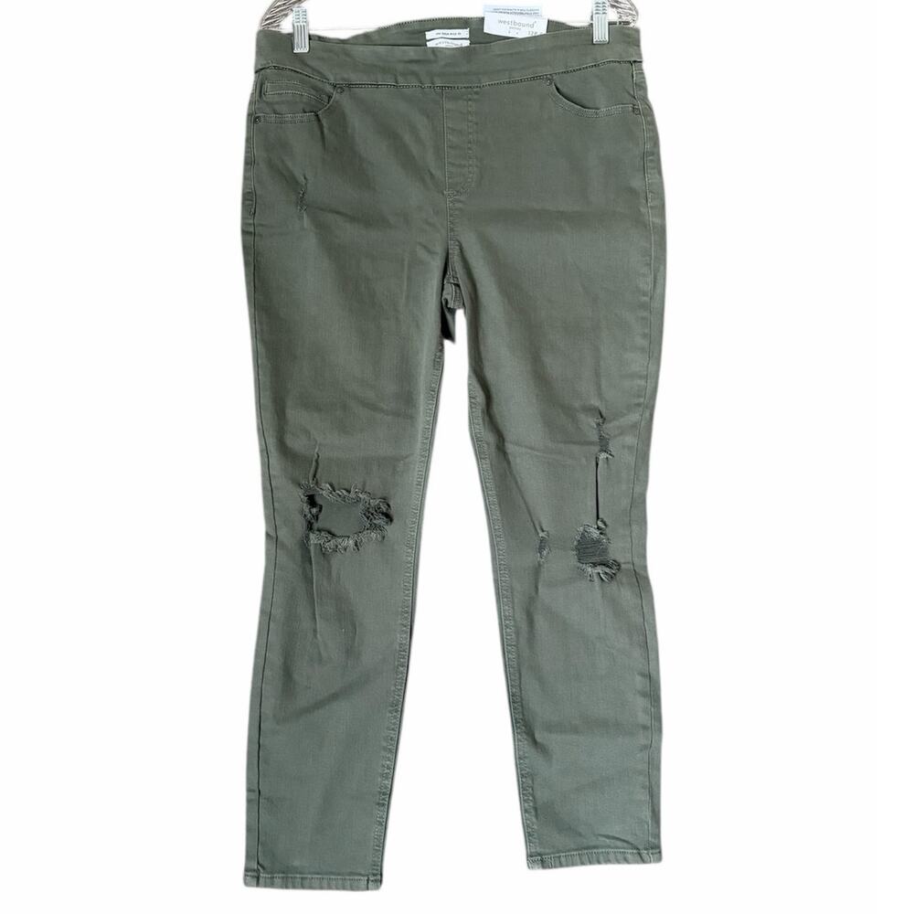 Westbound Green Denim Distressed Pull On High Rise Skinny Jeans- Size 12 Regular